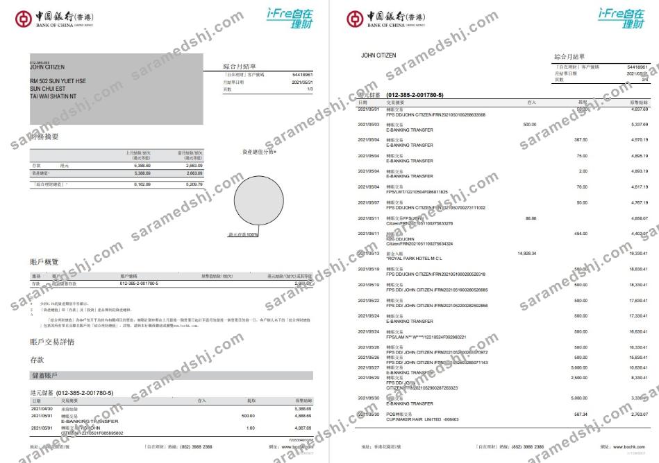 Hong Kong Bank of China 3 pages